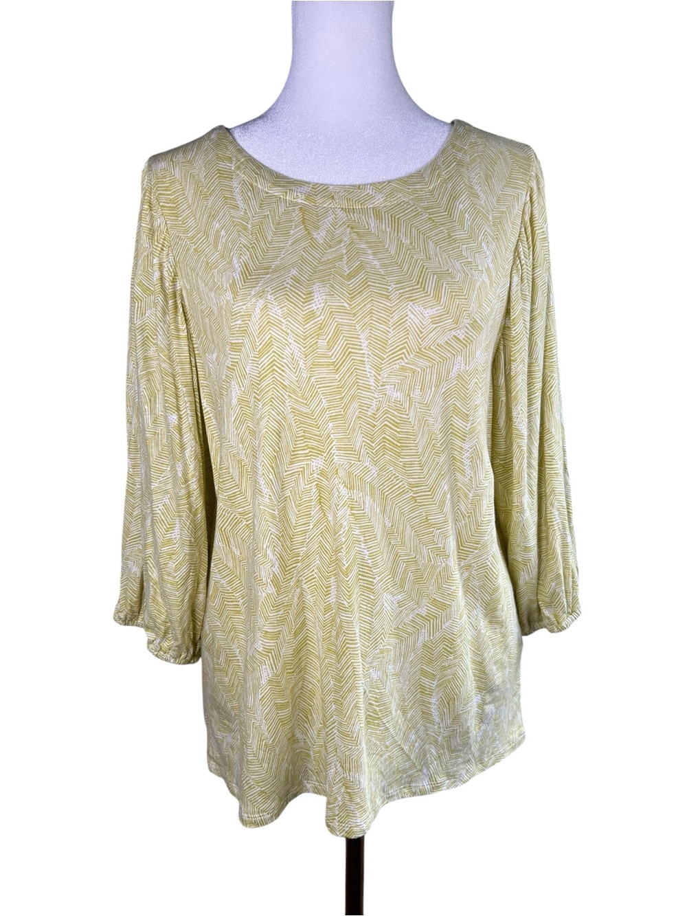 Coastal Grandma Chartreuse Geometric Blouse Linen Rayon J Jill Medium